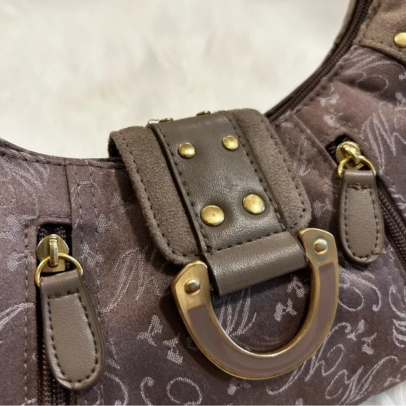 Vintage Y2K Mudd Shoulder Purse Bag Bratz Brown Velvet Faux Suede Baguette - Picture 10 of 11